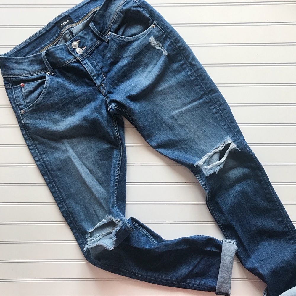 Hudson distressed flap jeans!